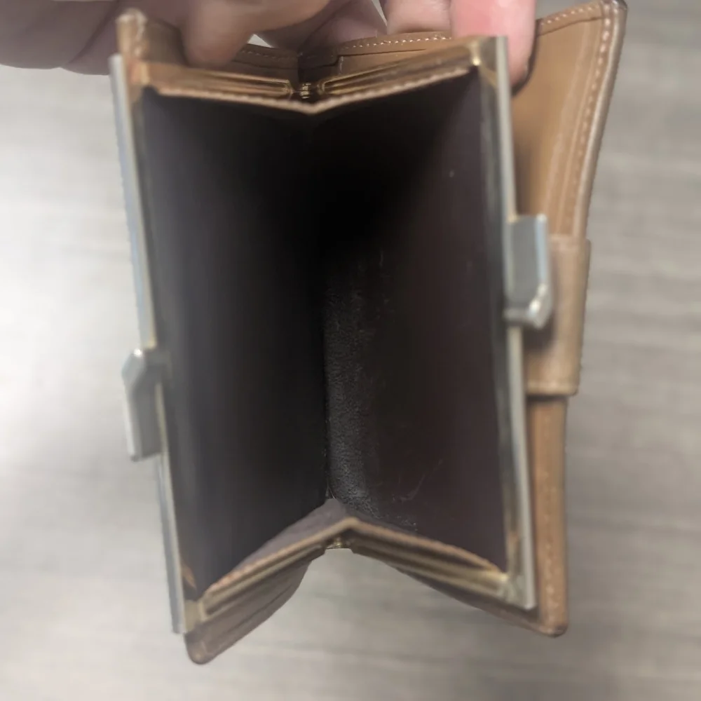 Christian Dior Honeycomb Brown / Tan Cream Kisslock Compact Wallet